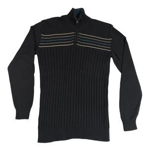 American Rag Cie Sweater Mens‎ Large Black Preppy Mock Neck 1/4 Zip Pullover